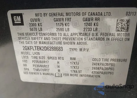 2013 GMC Terrain Sle-2 z USA, uszkodzony, nr VIN 2GKFLTEK2D6288683